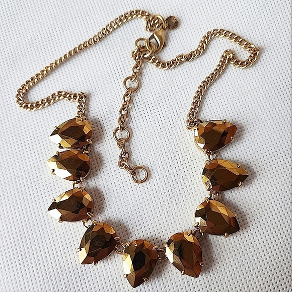 J. Crew Brand Signed 9 Teardrop Faceted Gold Flash Coating Statement Necklace - Picture 4 of 11